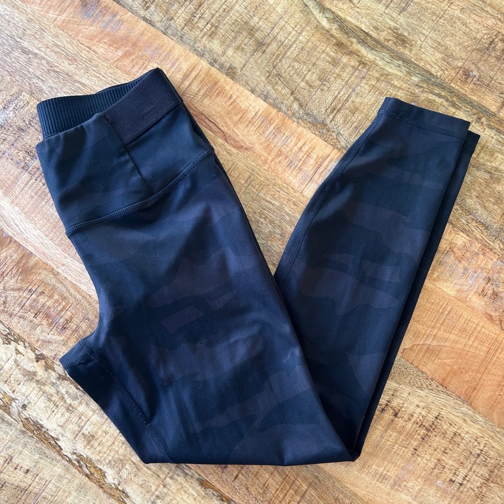Yogalicious Lux Women Black Camo Ribbed Waistband Leggings Size M RN 144527